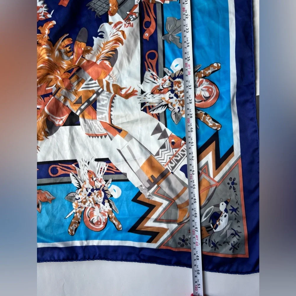silk scarf  VALOIS VINTAGE PARIS xl size printed kachina - Picture 5 of 11